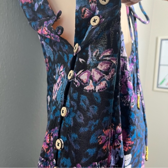 Free People Women Dress XS Blue Floral Deep V Josie Mini Date Night‎ Summer - Picture 8 of 12